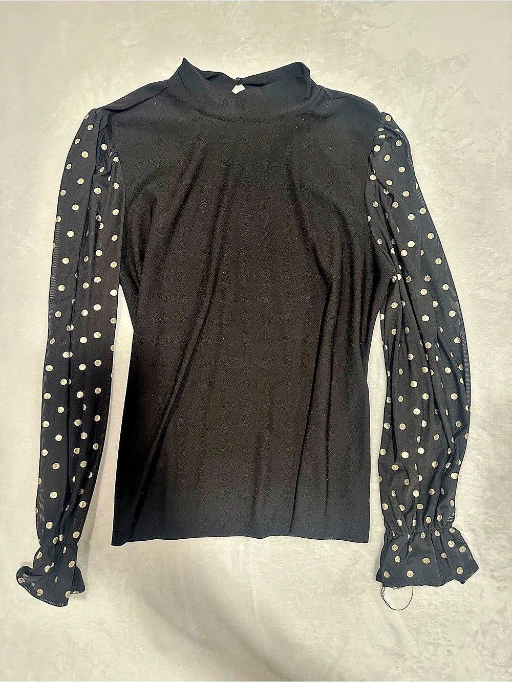Black Polka Dot Sleeve Top Like New